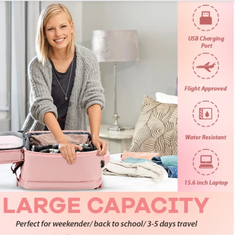 Airline Flight approved extra large capacity, travel laptop backpack 35L pink - Picture 7 of 16